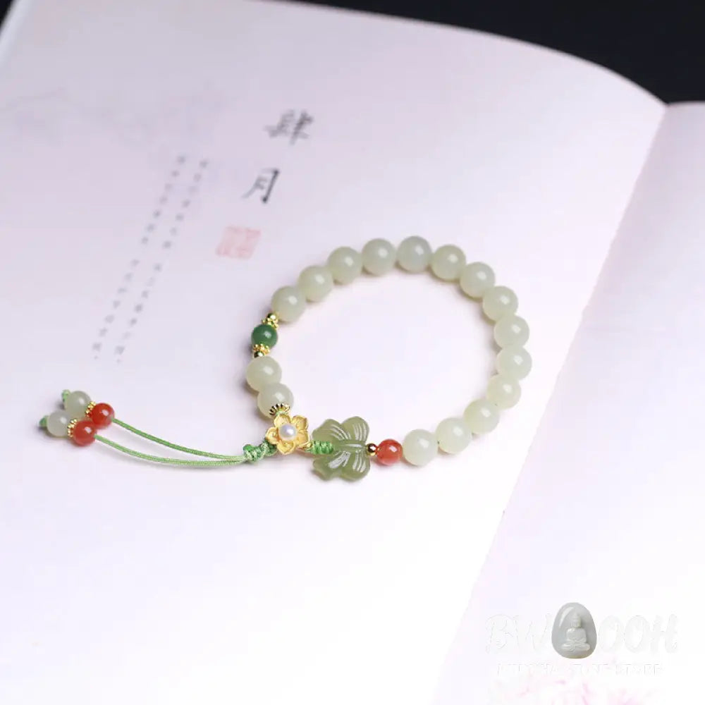 Buddha Stones 925 Sterling Silver Jade Luck Flower Butterfly Bracelet - BWOOOH - Jade (Prosperity ♥ Abundance)