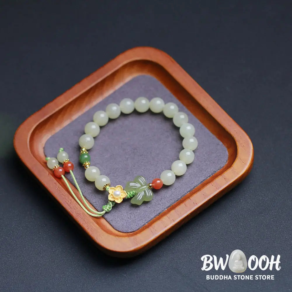 Buddha Stones 925 Sterling Silver Jade Luck Flower Butterfly Bracelet - BWOOOH - Jade (Prosperity ♥ Abundance)