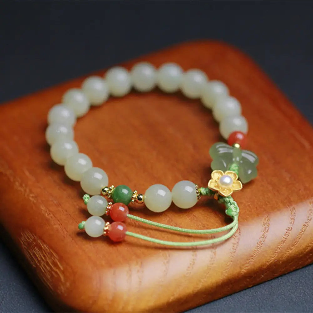 BWOOOH 925 Sterling Silver Jade Luck Flower Butterfly Bracelet - BWOOOH - Jade (Prosperity ♥ Abundance)
