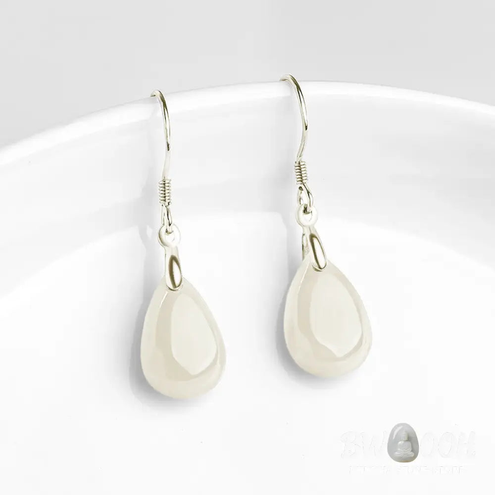 Buddha Stones 925 Sterling Silver Jade Water Drop Pattern Luck Prosperity Dangle Earrings - Jade(Prosperity♥Abundance)