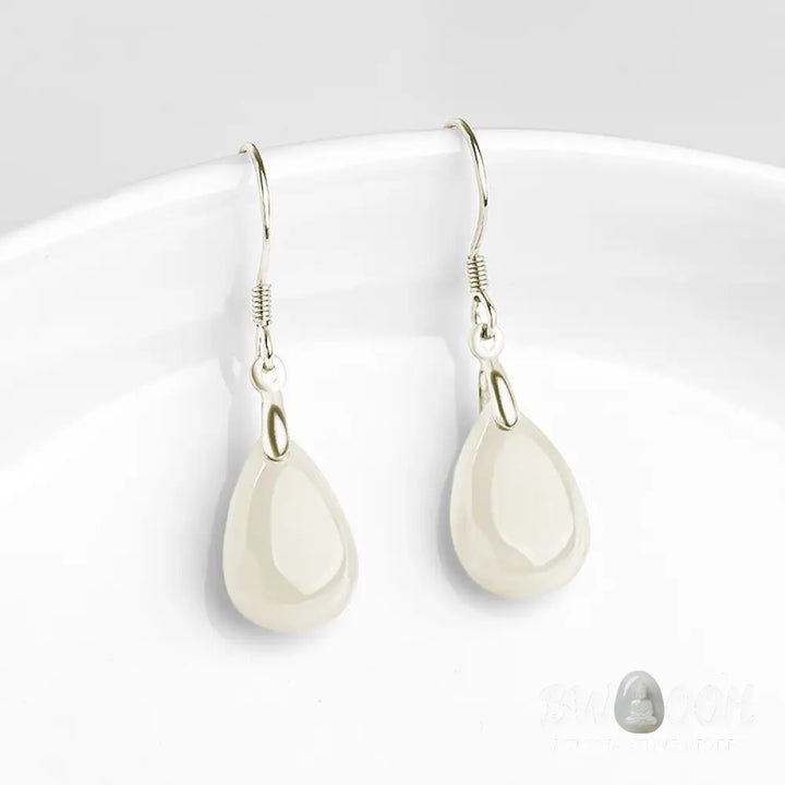 Buddha Stones 925 Sterling Silver Jade Water Drop Pattern Luck Prosperity Dangle Earrings - Jade(Prosperity♥Abundance)