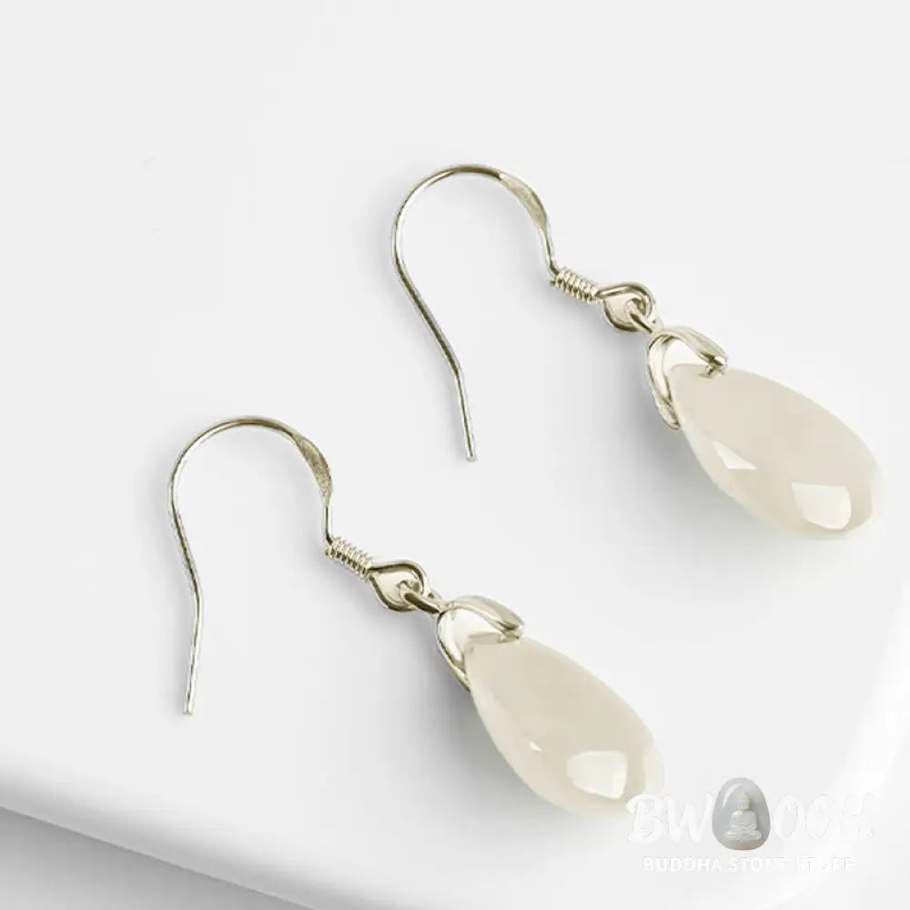 Buddha Stones 925 Sterling Silver Jade Water Drop Pattern Luck Prosperity Dangle Earrings - Jade(Prosperity♥Abundance)
