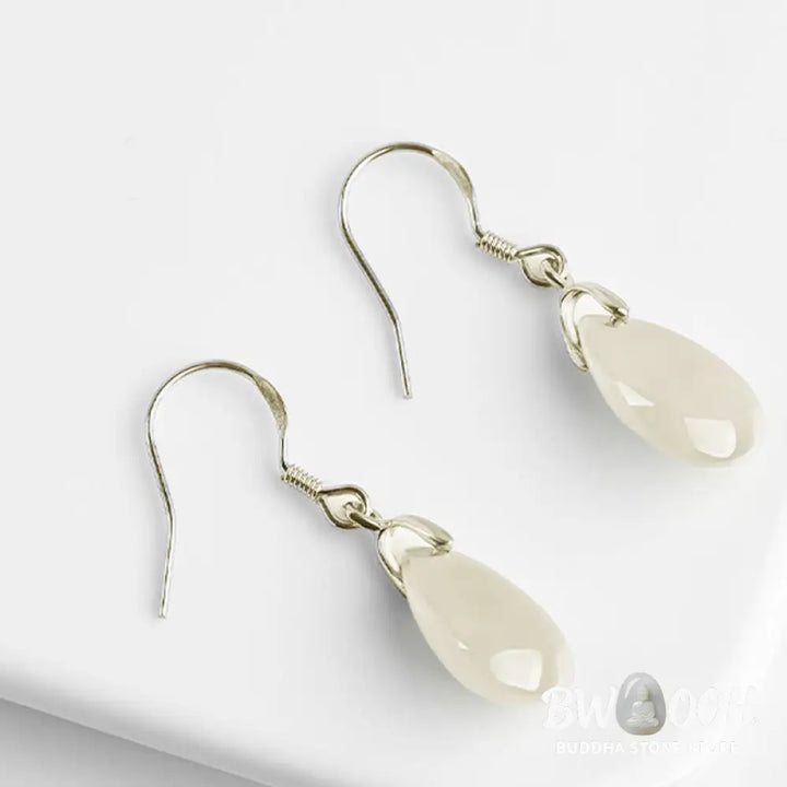 Buddha Stones 925 Sterling Silver Jade Water Drop Pattern Luck Prosperity Dangle Earrings - Jade(Prosperity♥Abundance)