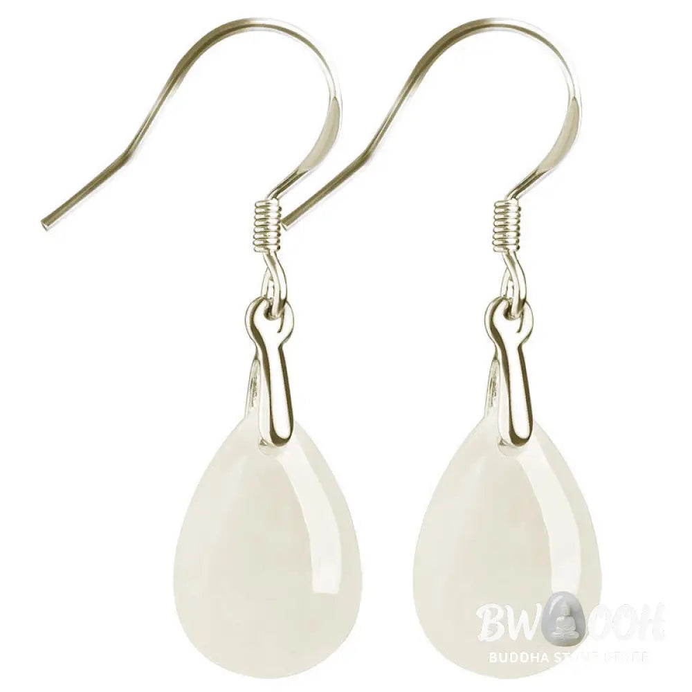 Buddha Stones 925 Sterling Silver Jade Water Drop Pattern Luck Prosperity Dangle Earrings - Jade(Prosperity♥Abundance)