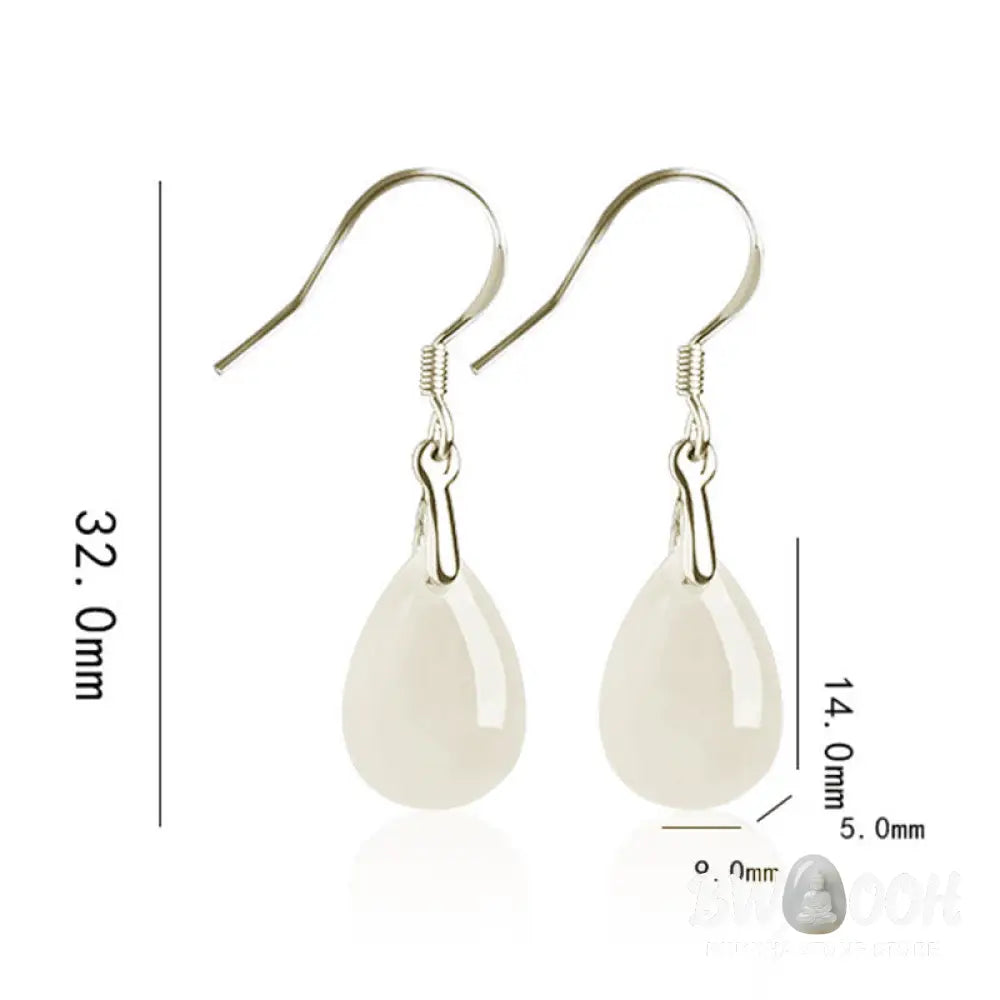 Buddha Stones 925 Sterling Silver Jade Water Drop Pattern Luck Prosperity Dangle Earrings - Jade(Prosperity♥Abundance)
