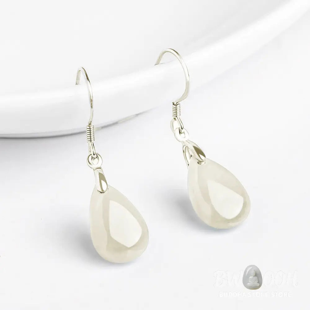 Buddha Stones 925 Sterling Silver Jade Water Drop Pattern Luck Prosperity Dangle Earrings - Jade(Prosperity♥Abundance)