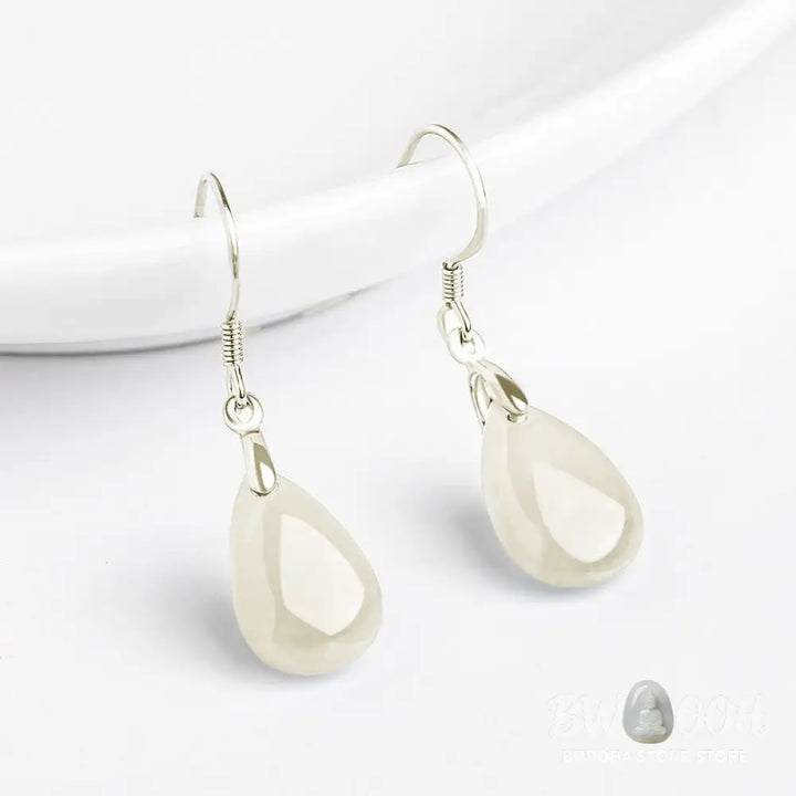 Buddha Stones 925 Sterling Silver Jade Water Drop Pattern Luck Prosperity Dangle Earrings - Jade(Prosperity♥Abundance)