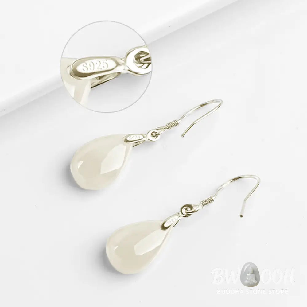 Buddha Stones 925 Sterling Silver Jade Water Drop Pattern Luck Prosperity Dangle Earrings - Jade(Prosperity♥Abundance)