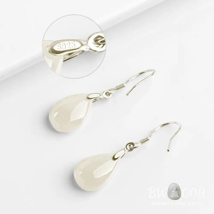 Buddha Stones 925 Sterling Silver Jade Water Drop Pattern Luck Prosperity Dangle Earrings - Jade(Prosperity♥Abundance)