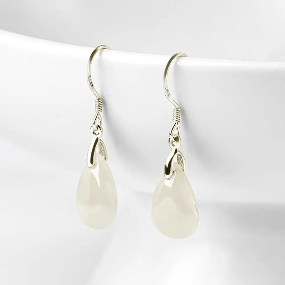 BWOOOH 925 Sterling Silver Jade Water Drop Pattern Luck Prosperity Dangle Earrings — Sterling Silver jade bracelet for spi...