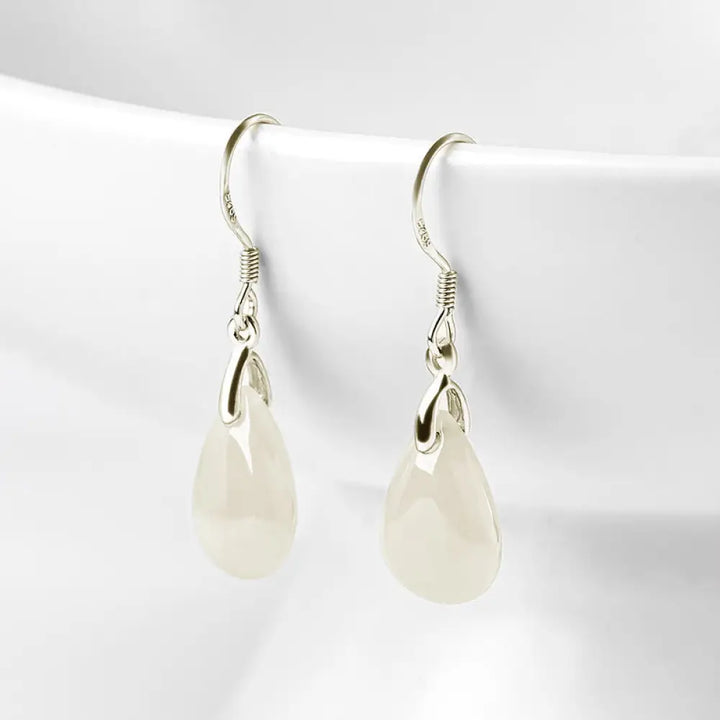 BWOOOH 925 Sterling Silver Jade Water Drop Pattern Luck Prosperity Dangle Earrings — Sterling Silver jade bracelet for spi...