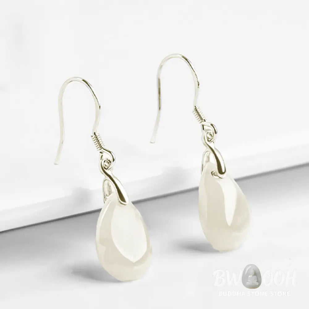 Buddha Stones 925 Sterling Silver Jade Water Drop Pattern Luck Prosperity Dangle Earrings - Jade(Prosperity♥Abundance)