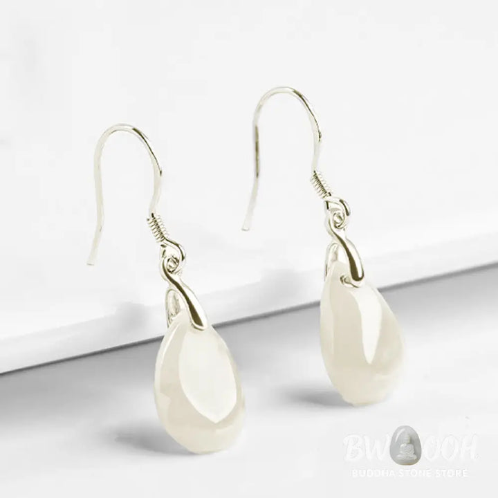 Buddha Stones 925 Sterling Silver Jade Water Drop Pattern Luck Prosperity Dangle Earrings - Jade(Prosperity♥Abundance)