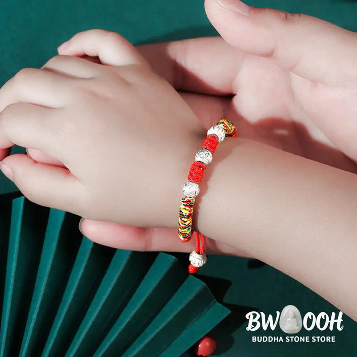 Buddha Stones 925 Sterling Silver King Kong Knot Multicolored Red String Strength Handmade Braided Kids Child Bracelet