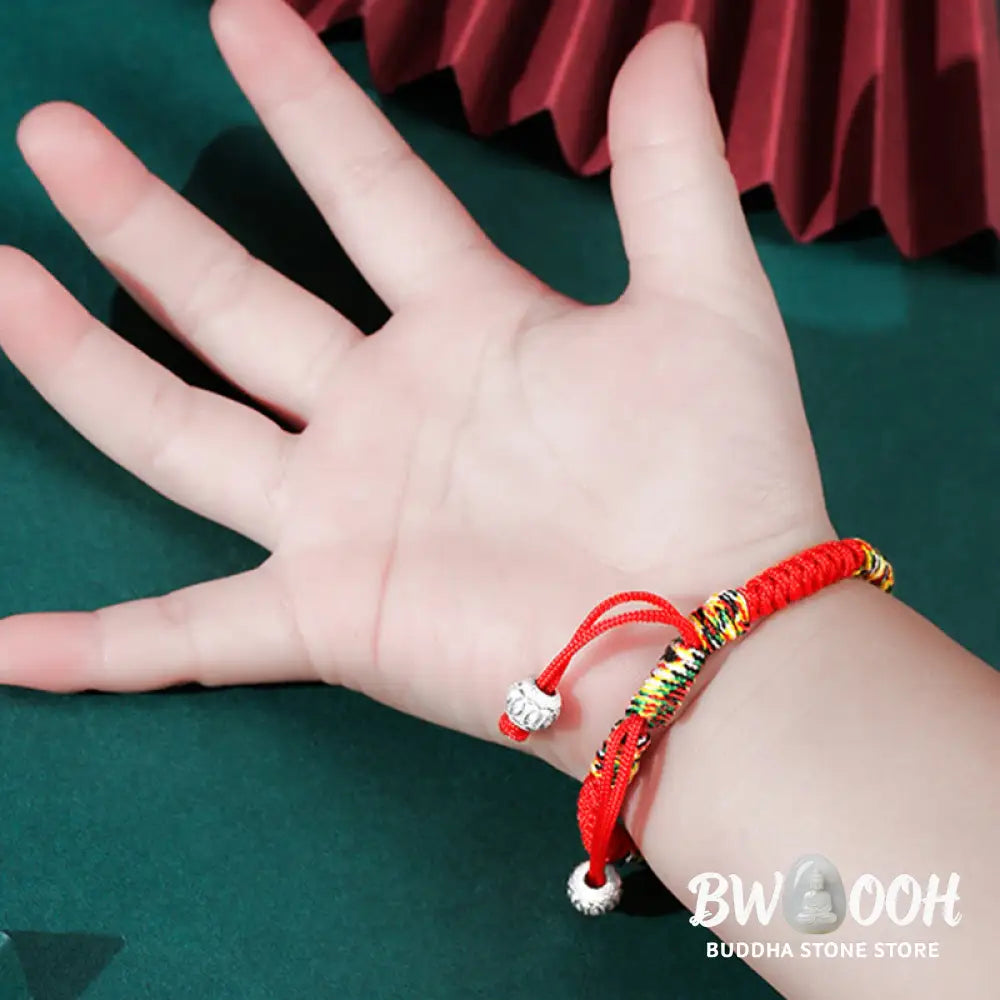 Buddha Stones 925 Sterling Silver King Kong Knot Multicolored Red String Strength Handmade Braided Kids Child Bracelet