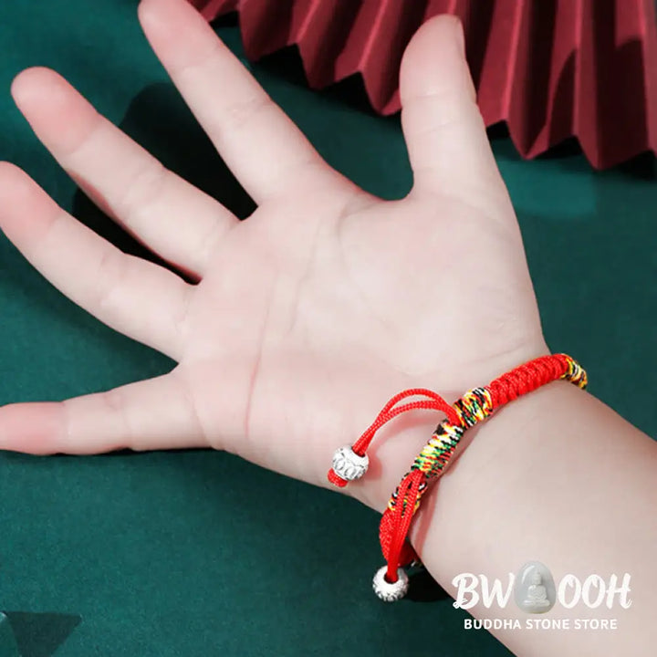 Buddha Stones 925 Sterling Silver King Kong Knot Multicolored Red String Strength Handmade Braided Kids Child Bracelet