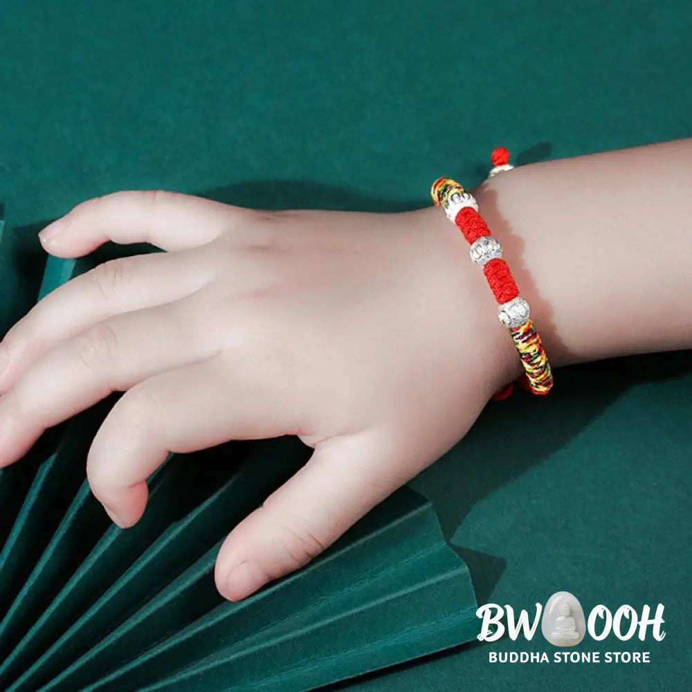 Buddha Stones 925 Sterling Silver King Kong Knot Multicolored Red String Strength Handmade Braided Kids Child Bracelet
