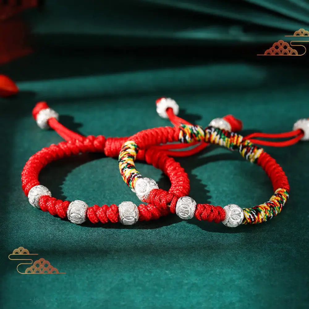 BWOOOH 925 Sterling Silver King Kong Knot Multicolored Red String Strength Handmade Braided Kids Child Bracelet