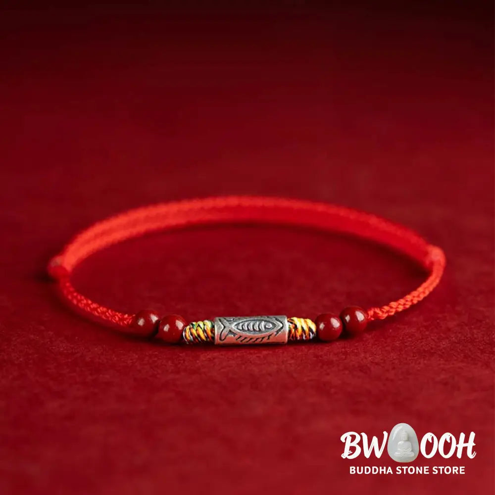 Buddha Stones 925 Sterling Silver Koi Fish Cinnabar Bead Wealth Handcrafted Braided Bracelet Anklet - Bracelet Anklet
