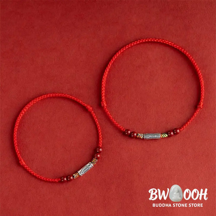 Buddha Stones 925 Sterling Silver Koi Fish Cinnabar Bead Wealth Handcrafted Braided Bracelet Anklet - Bracelet Anklet