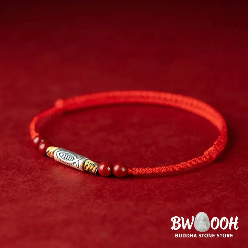 Buddha Stones 925 Sterling Silver Koi Fish Cinnabar Bead Wealth Handcrafted Braided Bracelet Anklet - Bracelet Anklet