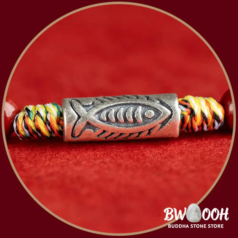 Buddha Stones 925 Sterling Silver Koi Fish Cinnabar Bead Wealth Handcrafted Braided Bracelet Anklet - Bracelet Anklet