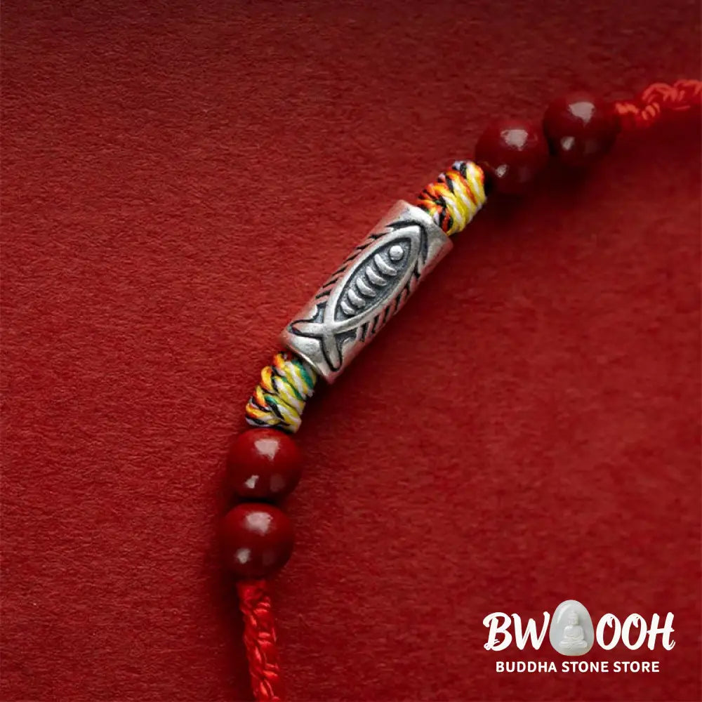 Buddha Stones 925 Sterling Silver Koi Fish Cinnabar Bead Wealth Handcrafted Braided Bracelet Anklet - Bracelet Anklet