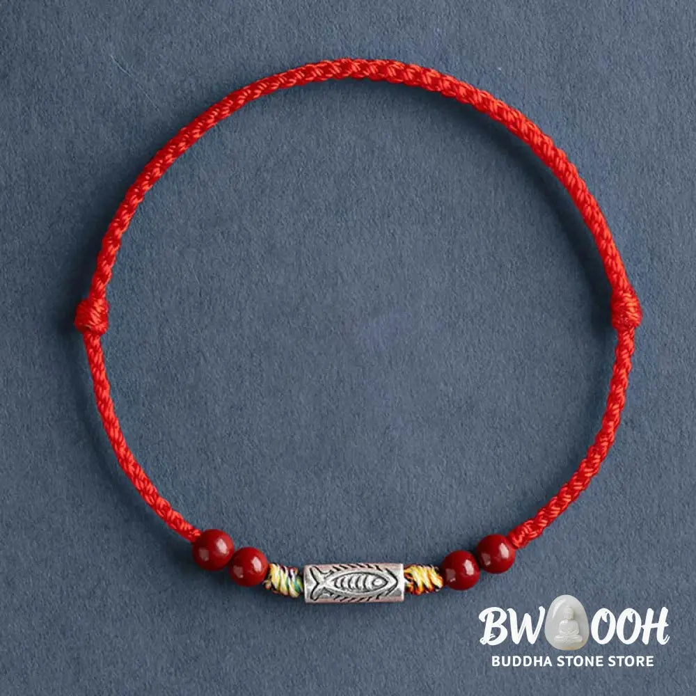 Buddha Stones 925 Sterling Silver Koi Fish Cinnabar Bead Wealth Handcrafted Braided Bracelet Anklet - Bracelet Anklet