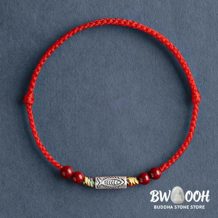 Buddha Stones 925 Sterling Silver Koi Fish Cinnabar Bead Wealth Handcrafted Braided Bracelet Anklet - Bracelet Anklet