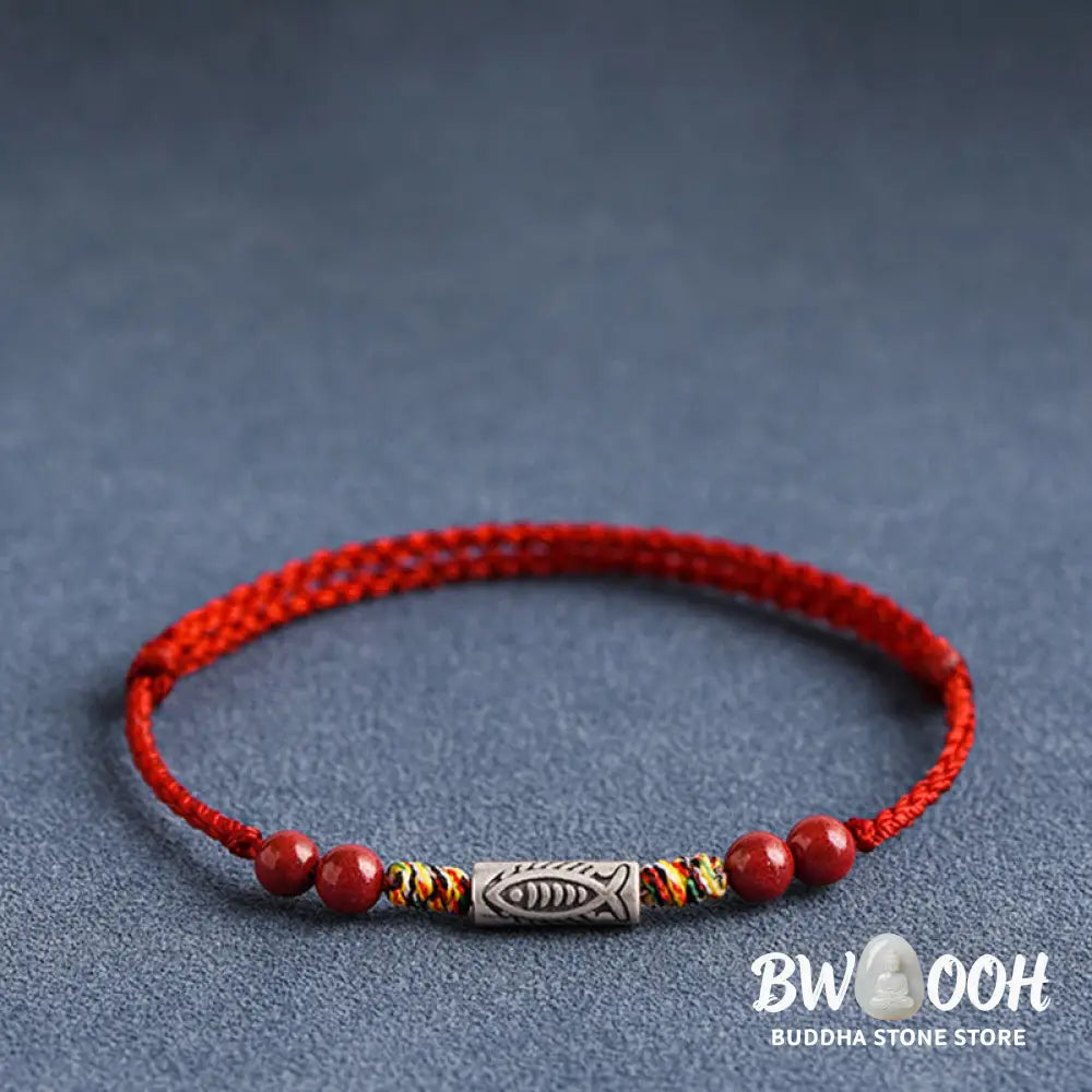 Buddha Stones 925 Sterling Silver Koi Fish Cinnabar Bead Wealth Handcrafted Braided Bracelet Anklet - Bracelet Anklet