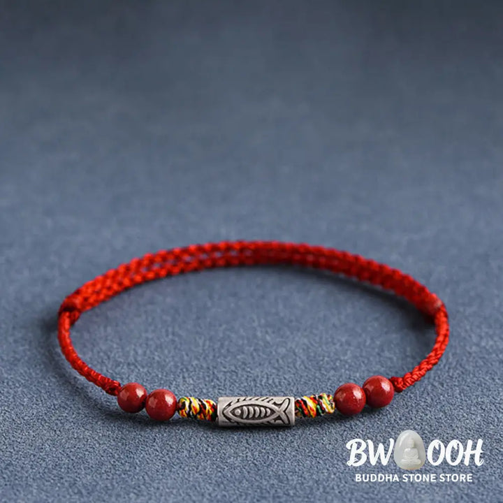 Buddha Stones 925 Sterling Silver Koi Fish Cinnabar Bead Wealth Handcrafted Braided Bracelet Anklet - Bracelet Anklet