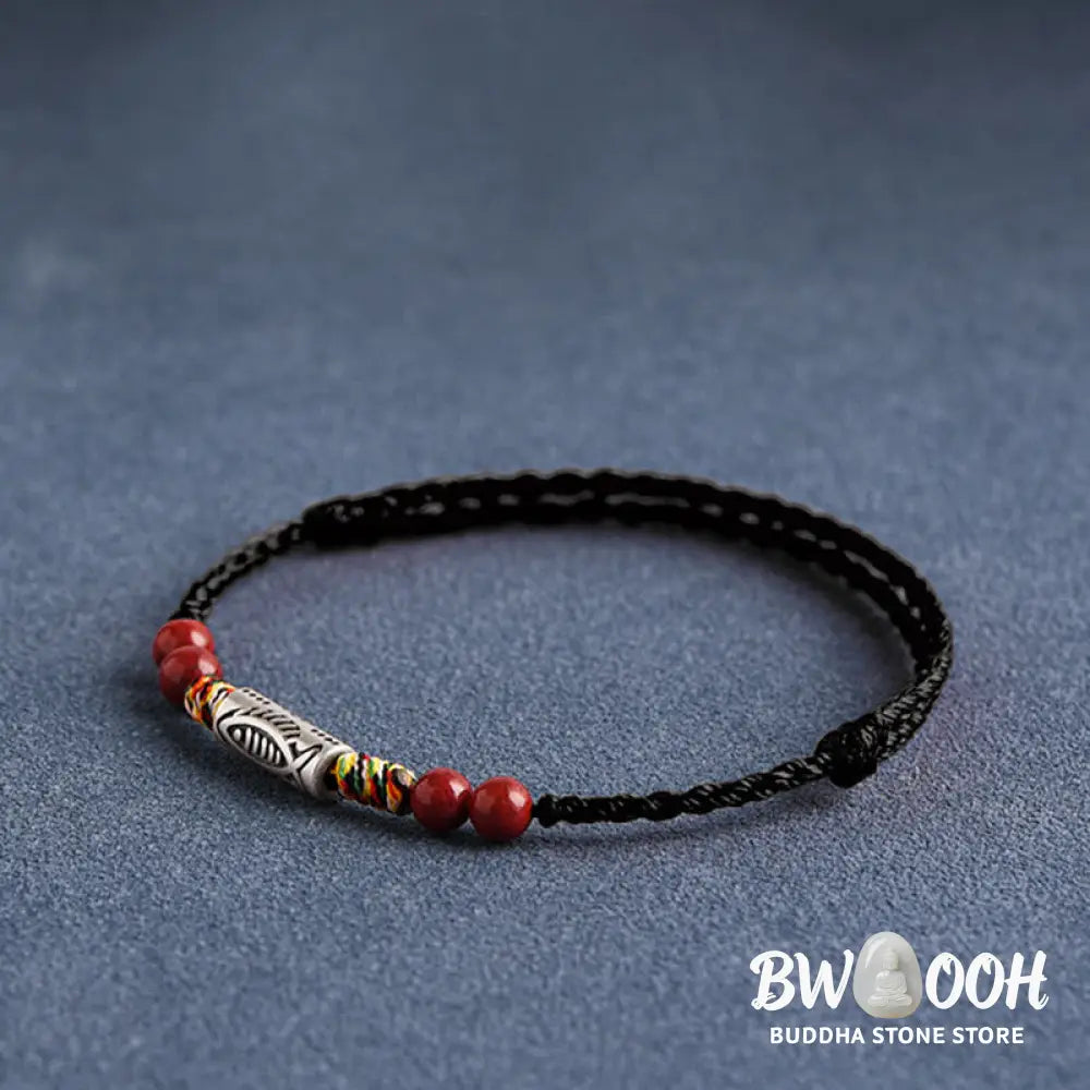 Buddha Stones 925 Sterling Silver Koi Fish Cinnabar Bead Wealth Handcrafted Braided Bracelet Anklet - Bracelet Anklet