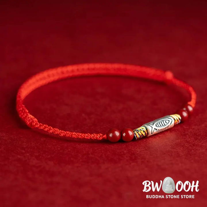 Buddha Stones 925 Sterling Silver Koi Fish Cinnabar Bead Wealth Handcrafted Braided Bracelet Anklet - Bracelet Anklet
