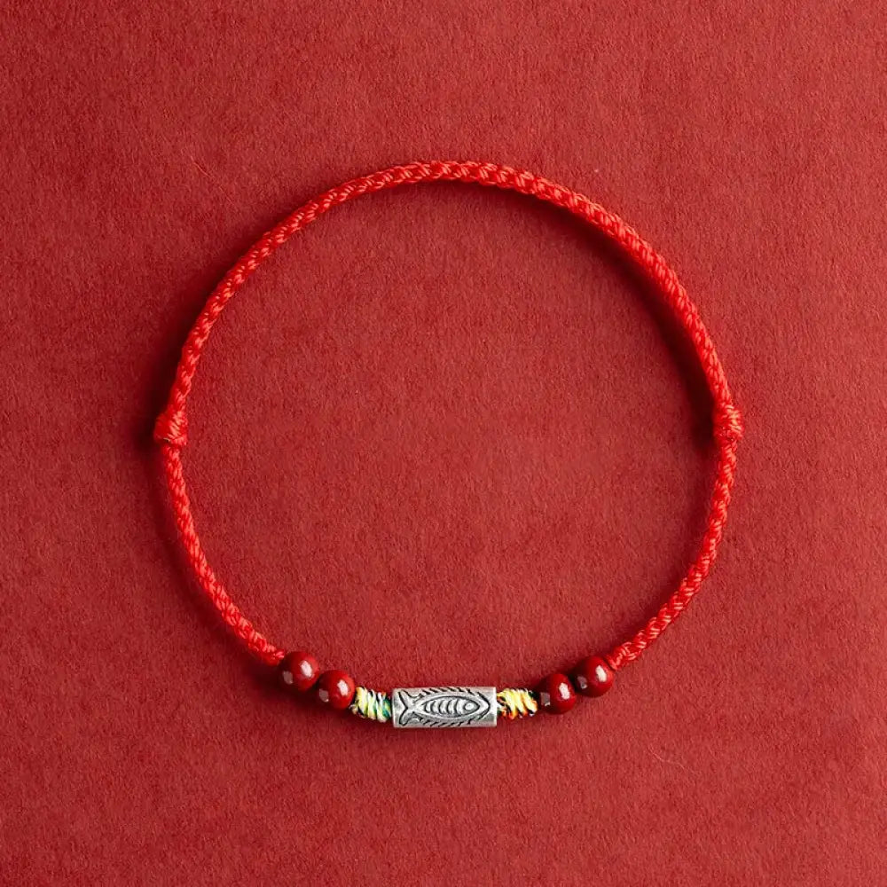 BWOOOH 925 Sterling Silver Koi Fish Cinnabar Bead Wealth Handcrafted Braided Bracelet Anklet spiritual jewelry piece