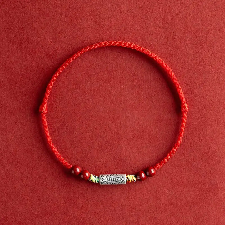 BWOOOH 925 Sterling Silver Koi Fish Cinnabar Bead Wealth Handcrafted Braided Bracelet Anklet spiritual jewelry piece
