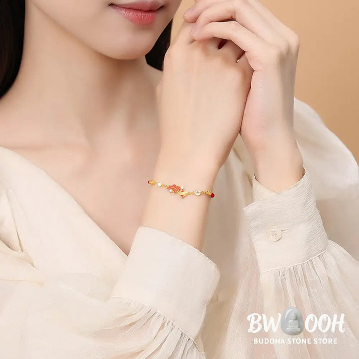 Buddha Stones 925 Sterling Silver Koi Fish Design Red String Blessing Bracelet - BWOOOH - Bracelet