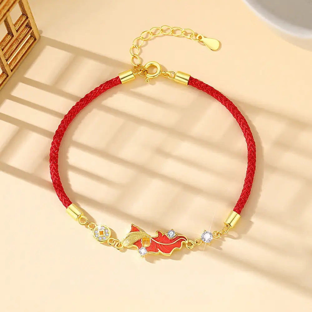 Buddha Stones 925 Sterling Silver Koi Fish Design Red String Blessing Bracelet - BWOOOH - Koi Fish Bracelet - Bracelet