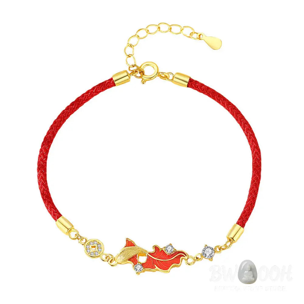 Buddha Stones 925 Sterling Silver Koi Fish Design Red String Blessing Bracelet - BWOOOH - Bracelet