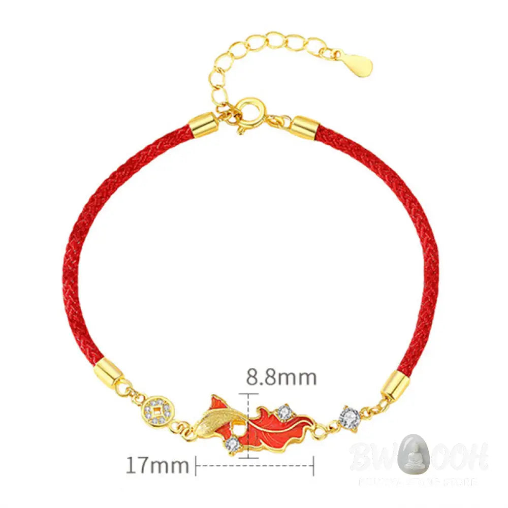 Buddha Stones 925 Sterling Silver Koi Fish Design Red String Blessing Bracelet - BWOOOH - Bracelet