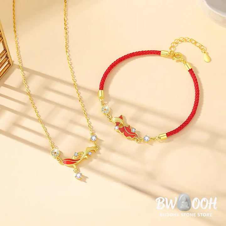 Buddha Stones 925 Sterling Silver Koi Fish Design Red String Blessing Bracelet - BWOOOH - Bracelet