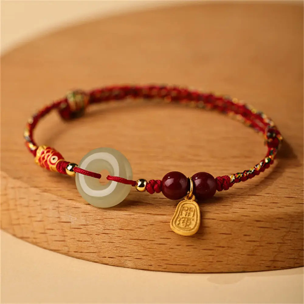 BWOOOH 925 Sterling Silver Koi Fish Hetian Jade Peace Buckle Luck Bracelet - BWOOOH - 14-16cm - Bracelet
