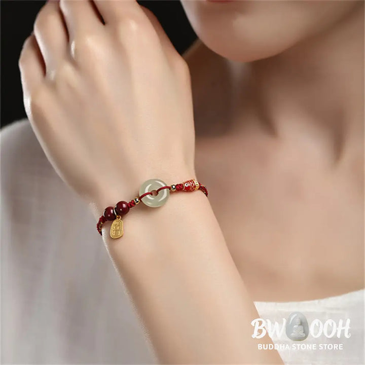 Buddha Stones 925 Sterling Silver Koi Fish Hetian Jade Peace Buckle Luck Bracelet - BWOOOH - 14-16cm - Bracelet