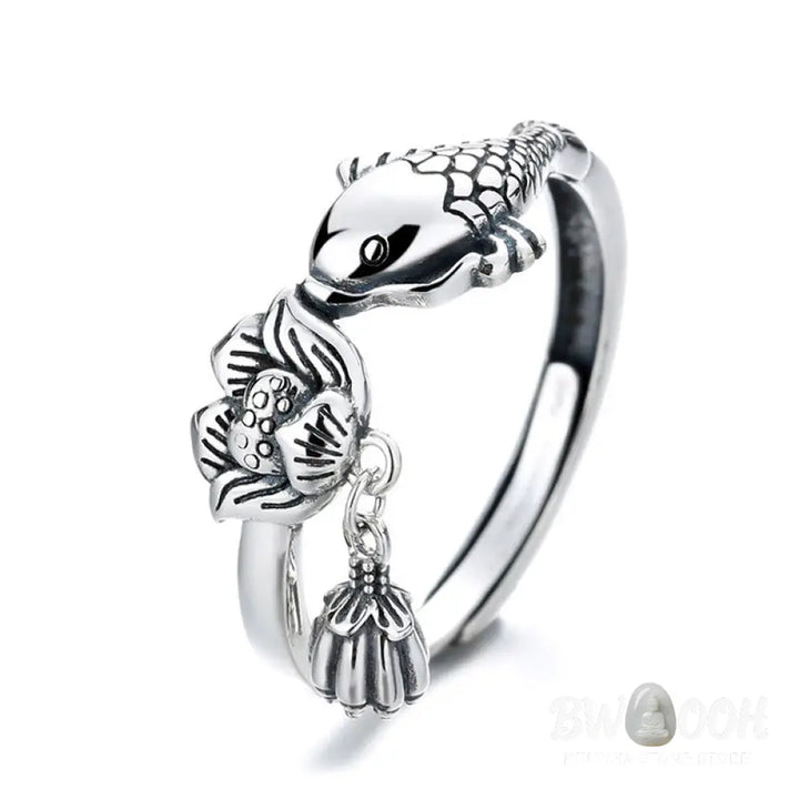 Buddha Stones 925 Sterling Silver Koi Fish Lotus Flower Success Ring - Koi Fish Lotus(Adjustable) - Ring