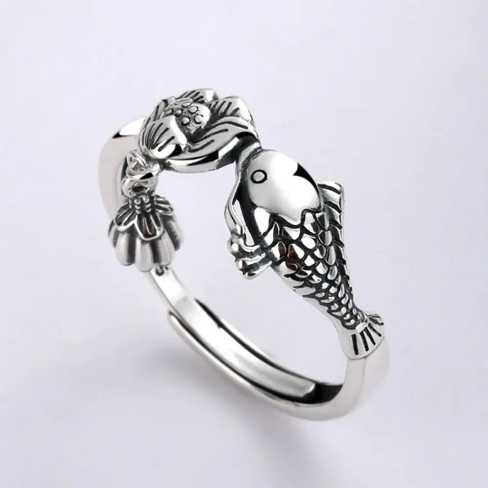 BWOOOH 925 Sterling Silver Koi Fish Lotus Flower Success Ring — Sterling Silver crystal healing bracelet for spiritual hea...