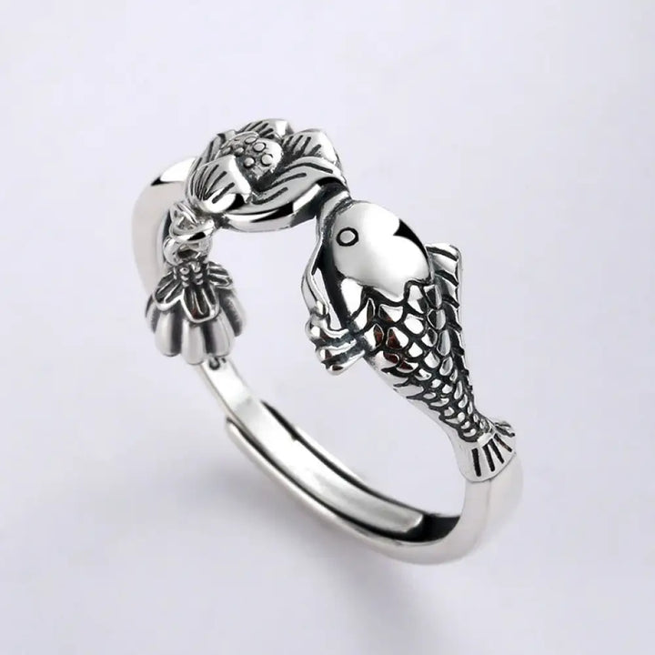 BWOOOH 925 Sterling Silver Koi Fish Lotus Flower Success Ring — Sterling Silver crystal healing bracelet for spiritual hea...