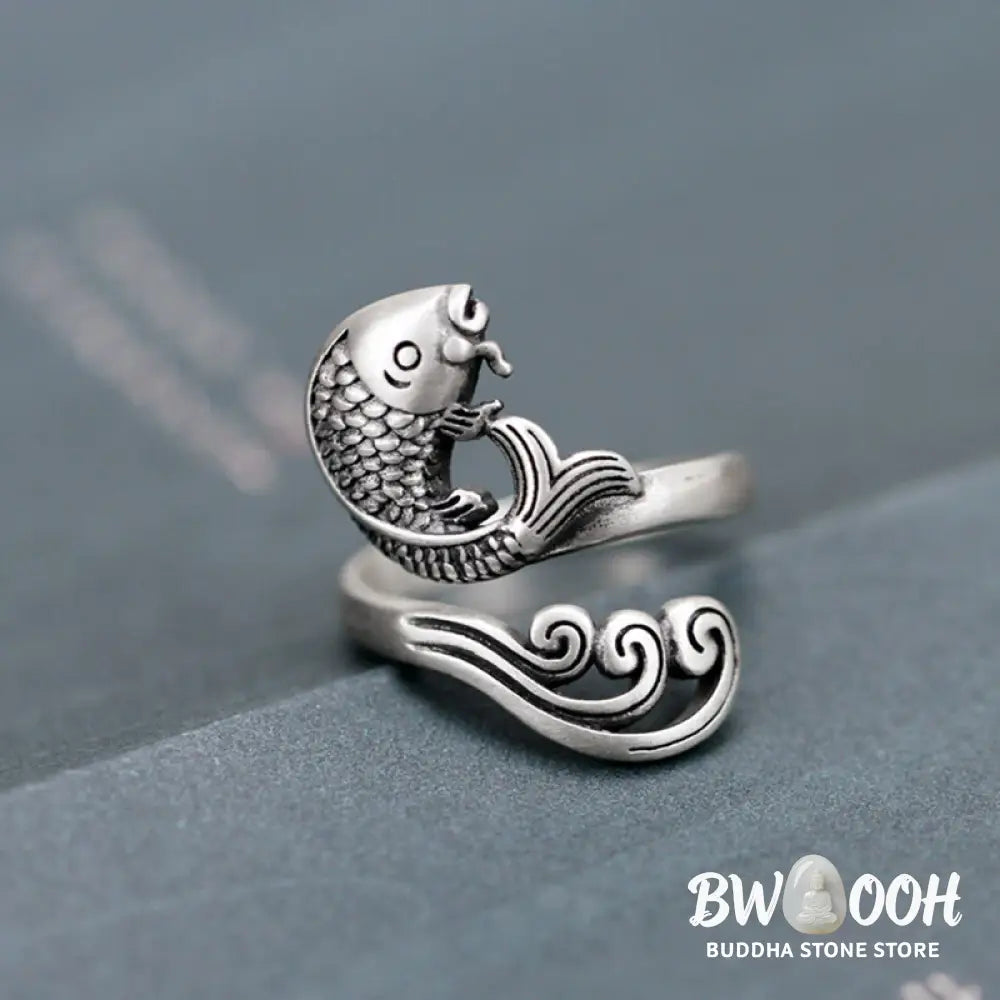 Buddha Stones 925 Sterling Silver Koi Fish Water Ripple Luck Wealth Ring - BWOOOH - Koi Fish(Luck♥Prosperity) - Ring