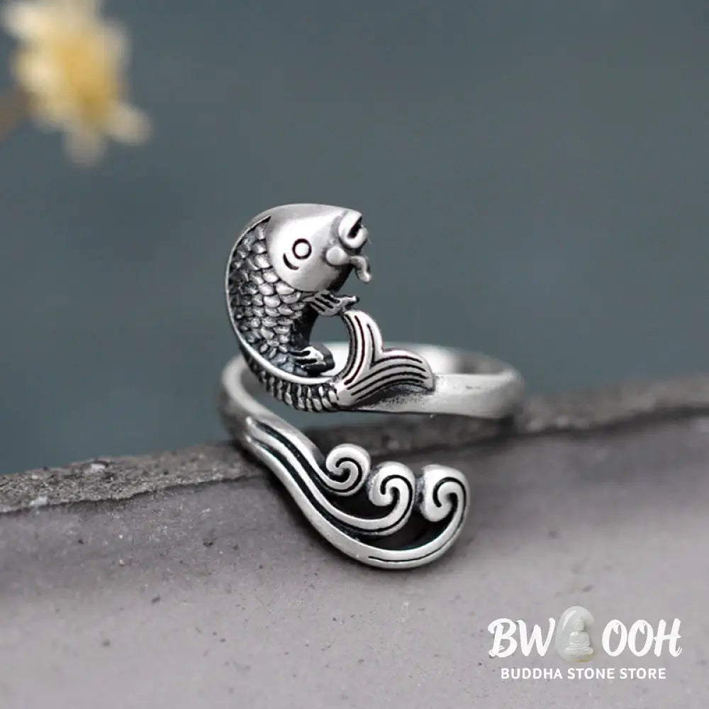 Buddha Stones 925 Sterling Silver Koi Fish Water Ripple Luck Wealth Ring - BWOOOH - Koi Fish(Luck♥Prosperity) - Ring