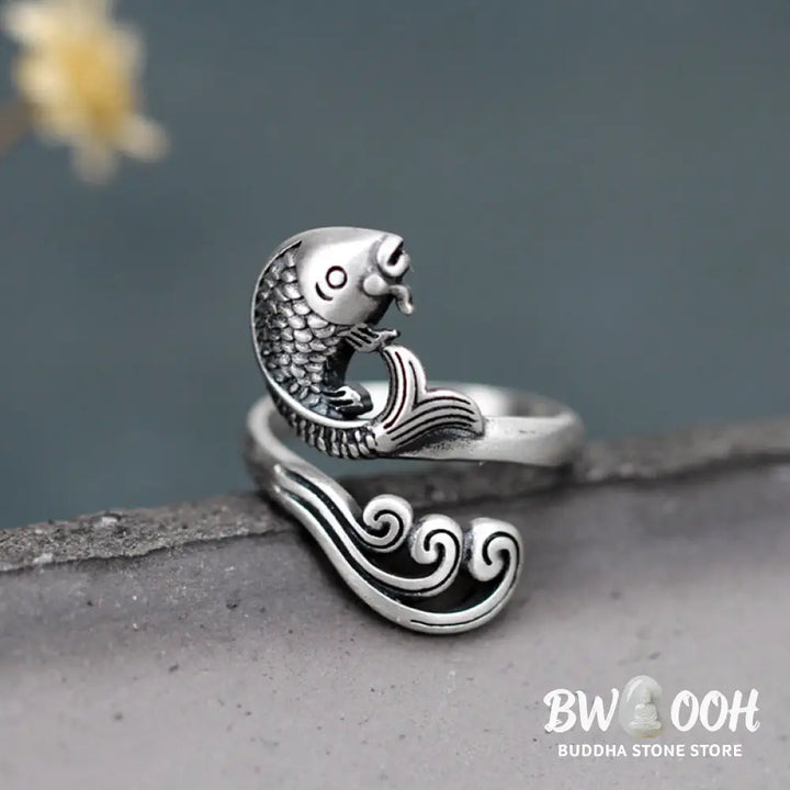 Buddha Stones 925 Sterling Silver Koi Fish Water Ripple Luck Wealth Ring - BWOOOH - Koi Fish(Luck♥Prosperity) - Ring