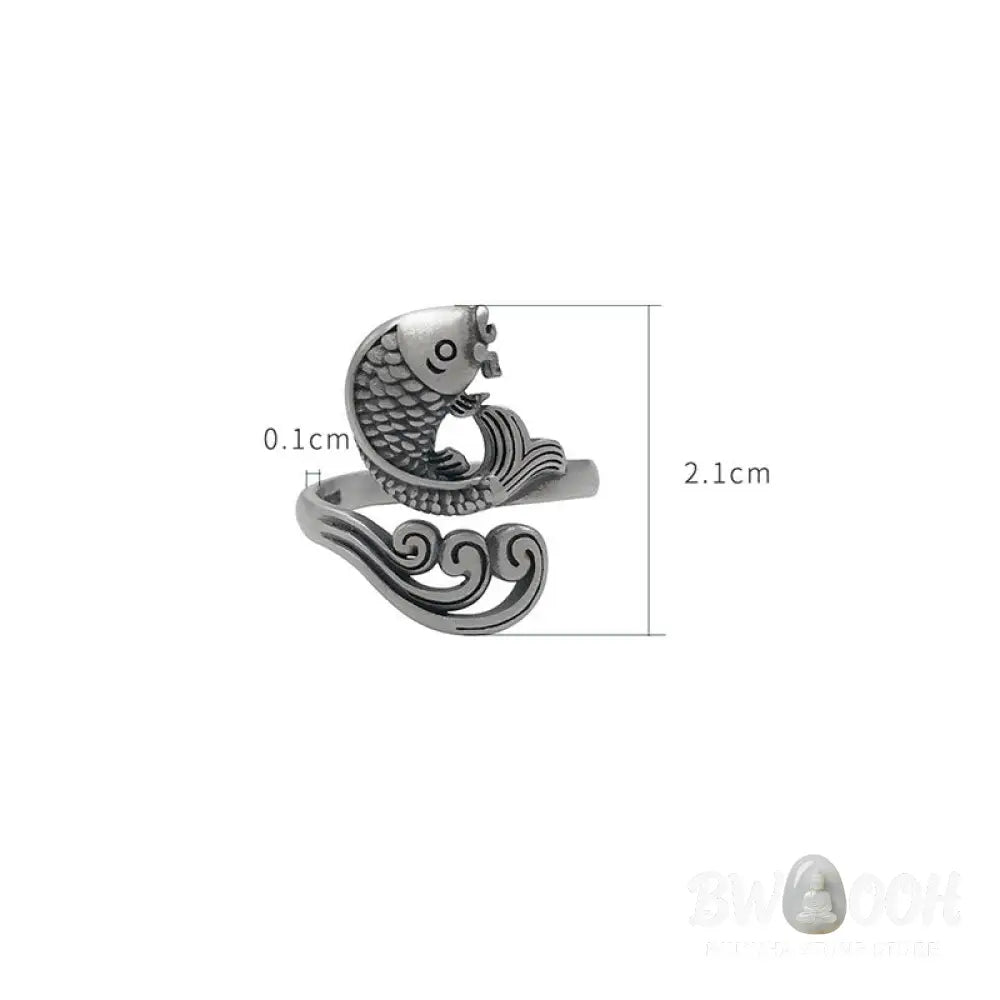 Buddha Stones 925 Sterling Silver Koi Fish Water Ripple Luck Wealth Ring - BWOOOH - Koi Fish(Luck♥Prosperity) - Ring