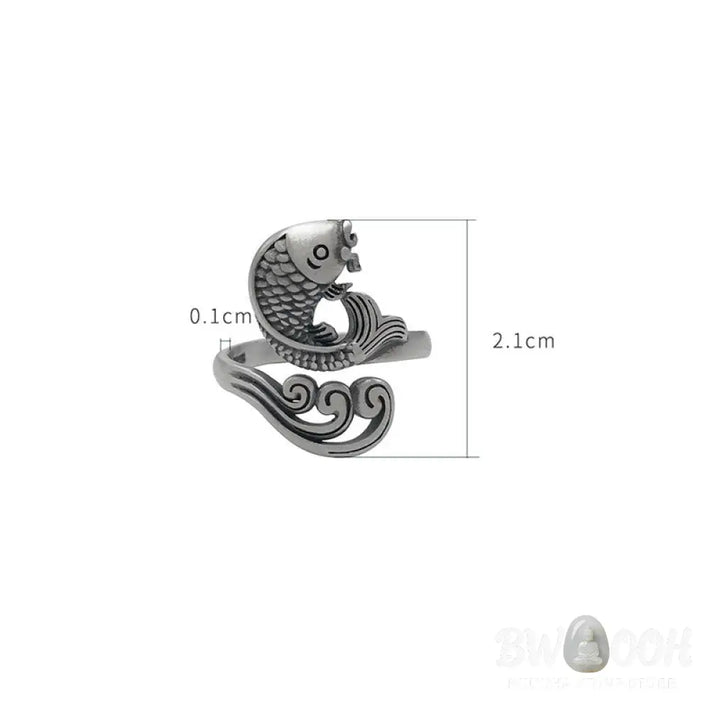 Buddha Stones 925 Sterling Silver Koi Fish Water Ripple Luck Wealth Ring - BWOOOH - Koi Fish(Luck♥Prosperity) - Ring